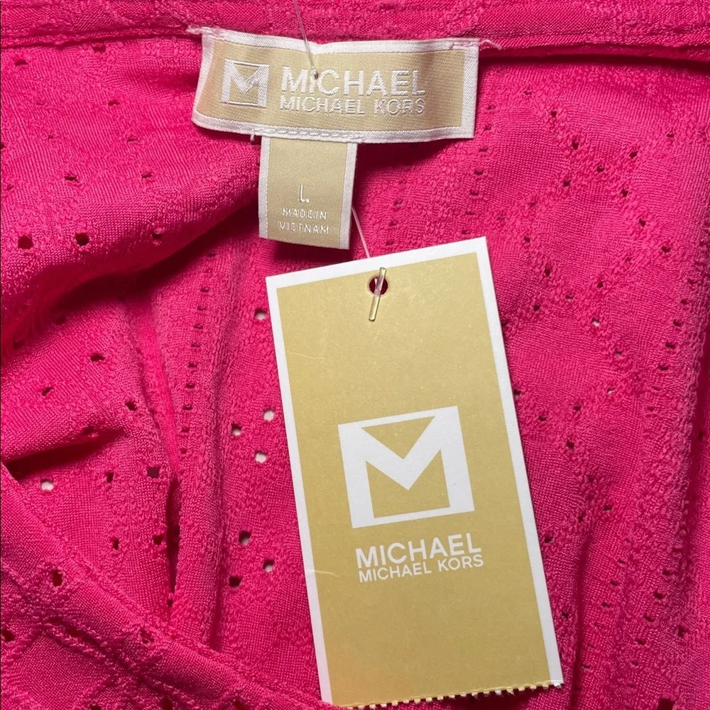 MICHAEL Michael Kors Fuchsia Ruffled Peplum Wrap Blouse sz L - Picture 6 of 9